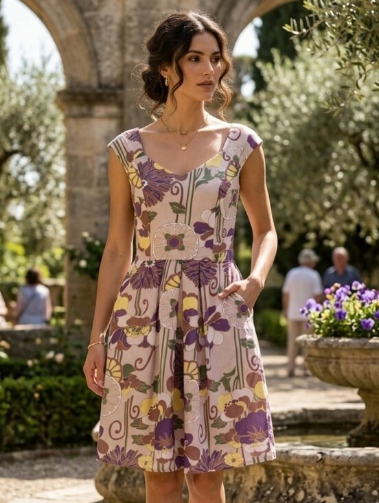 Patrizia Luca Dresses & Skirts - Patrizia Luca Women's Whimsical Retro Italian Purple Floral Midi Dress Size M